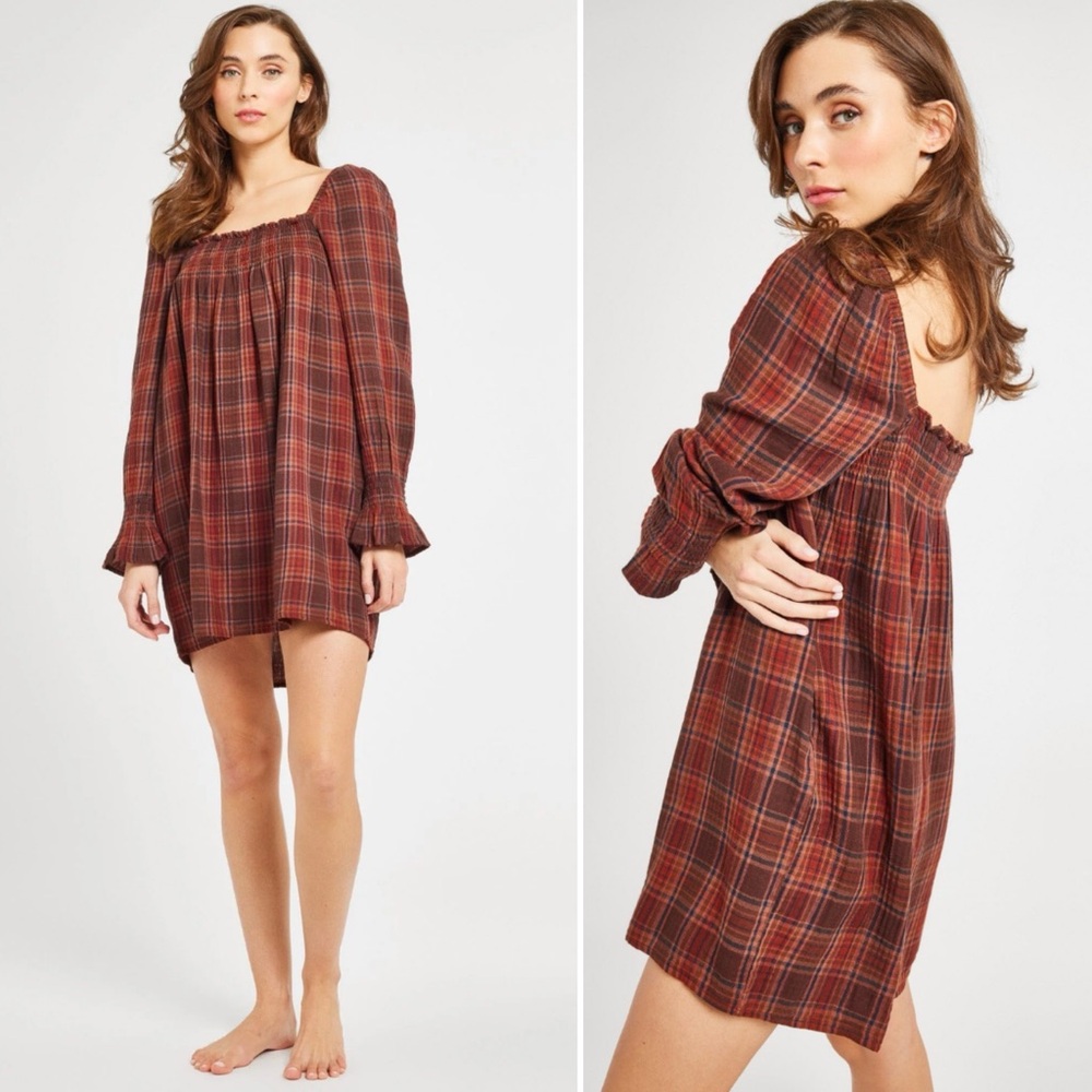 Mille Gabriette Dress in Fireside Plaid Smocked Babydoll Mini size XS $248